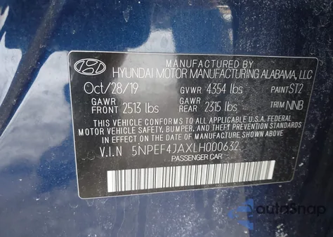 2020 Hyundai Sonata Sel z USA, uszkodzony, nr VIN 5NPEF4JAXLH000632